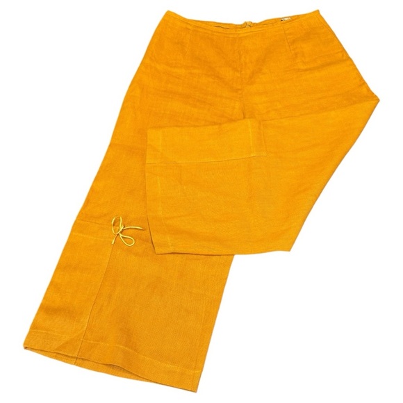 Nina Collection Paris 100% Linen Mustard Cropped Wide-Leg Pant EU 3 US 10/12 - Picture 2 of 6